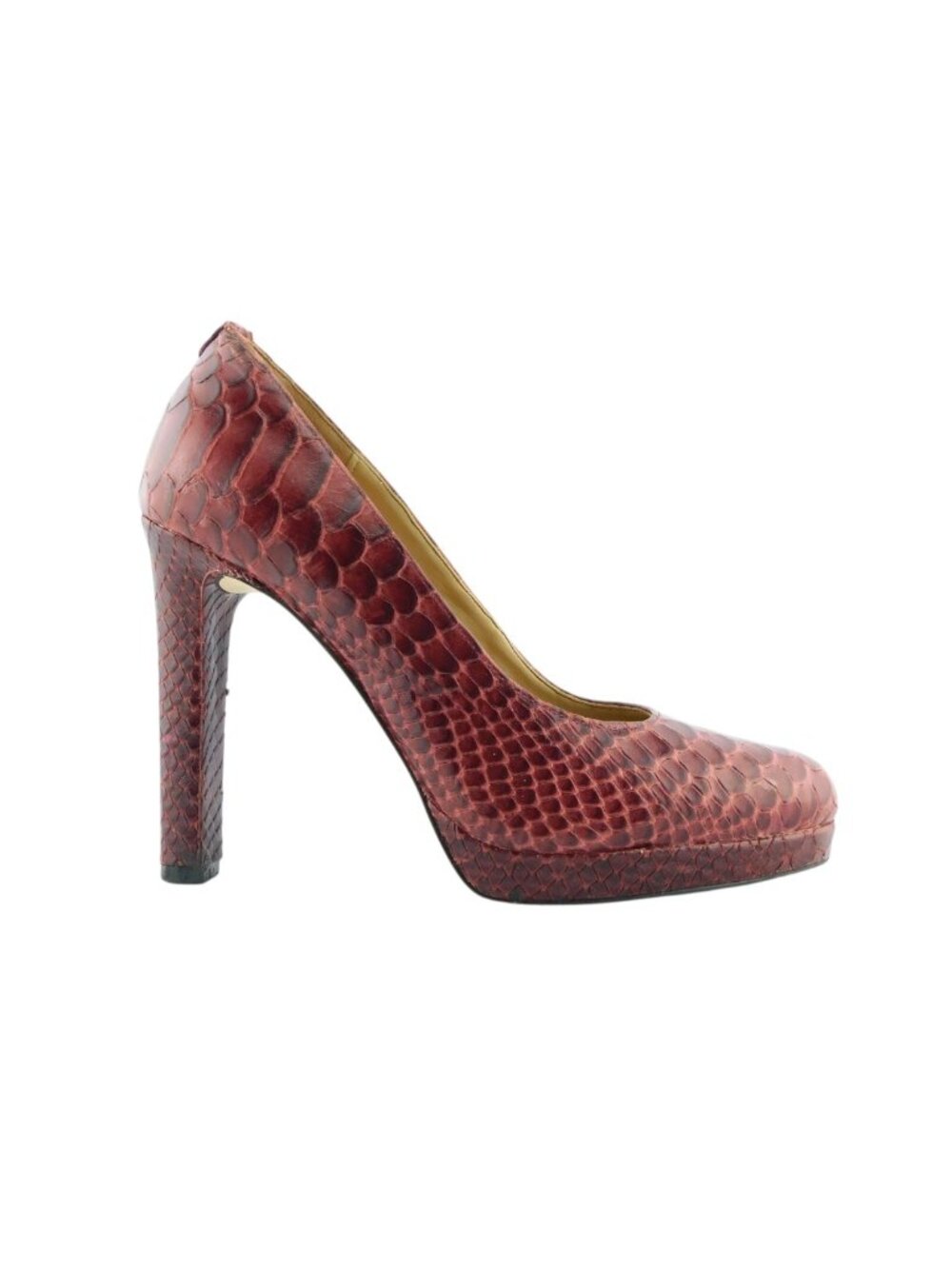 MICHAEL MICHAEL KORS Dark Red Snake Print Leather Platform Heel Pumps 5